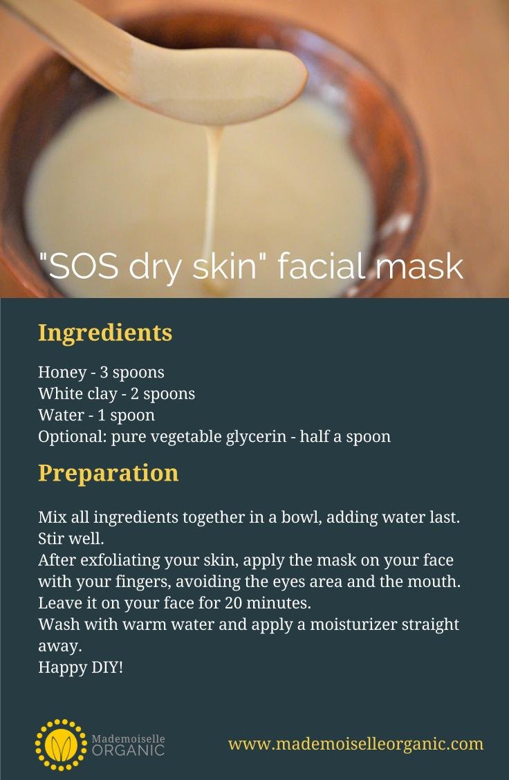 sos dry skin facial mask with honey and white kaolin clay DIY recipe