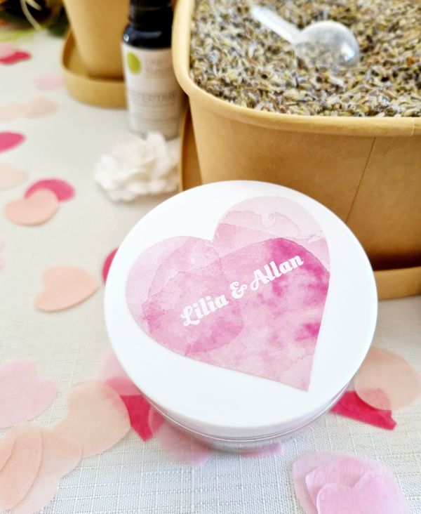 Wedding guest activities at a DIY bath salt station with essential oils and dried flowers at a wedding in Australia.